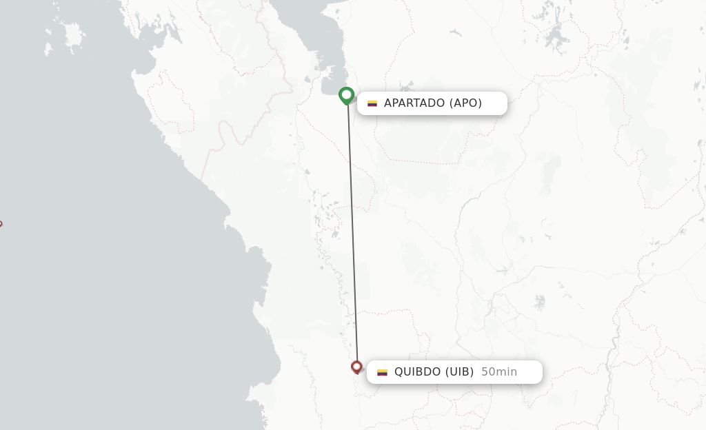 Flights from Apartado to Quibdo route map