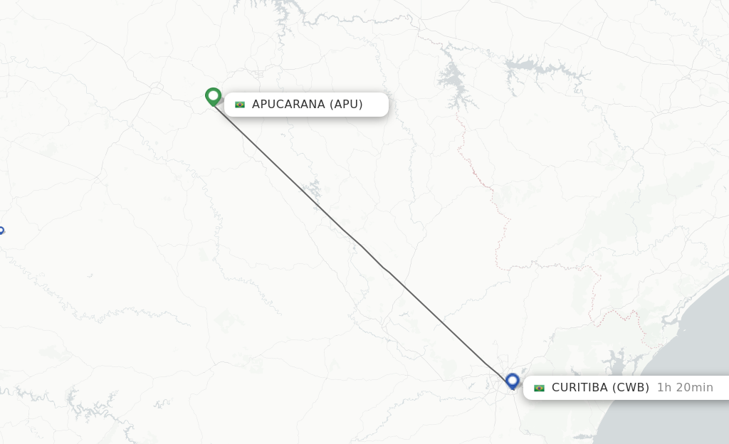 Flights from Curitiba to Apucarana route map