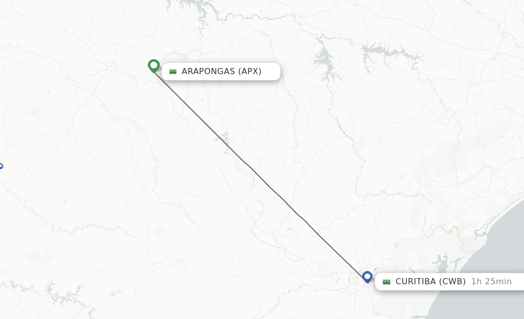Flights from Curitiba to Arapongas route map
