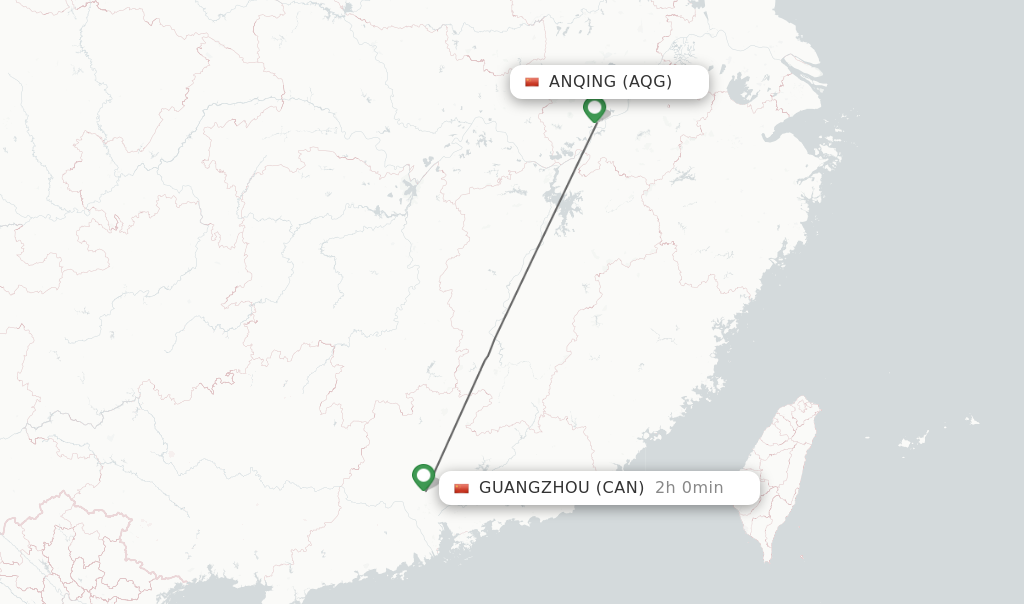 Flights from Anqing to Guangzhou route map
