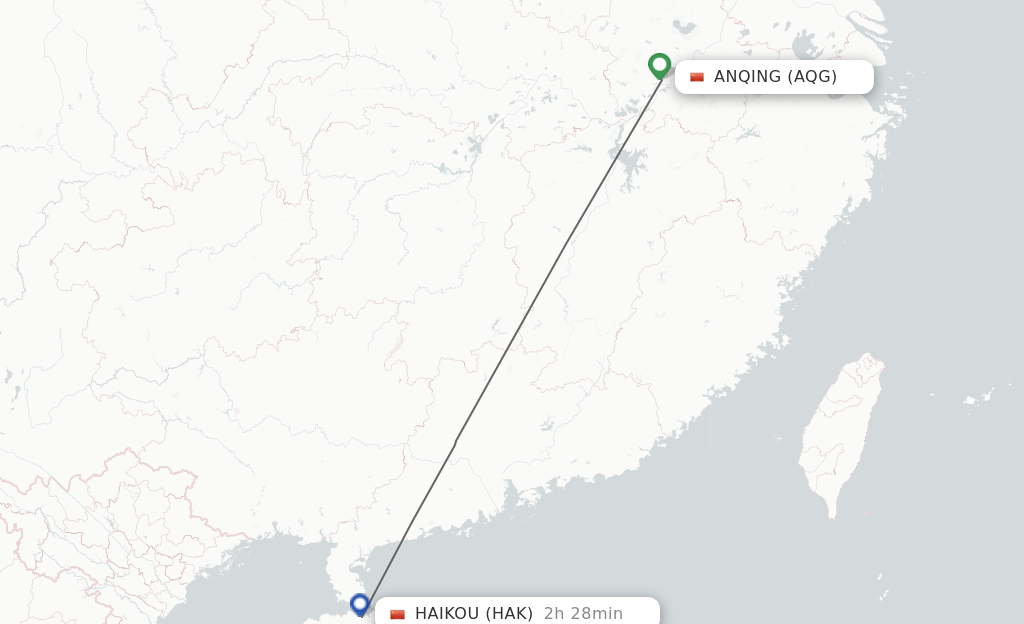 Flights from Anqing to Haikou route map