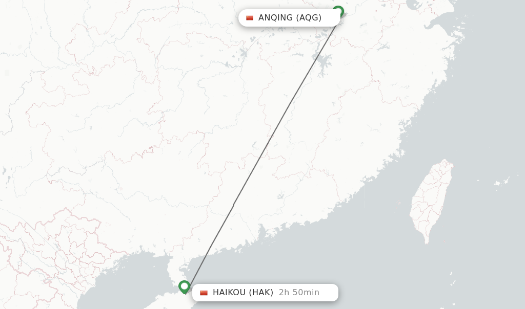 Flights from Anqing to Haikou route map