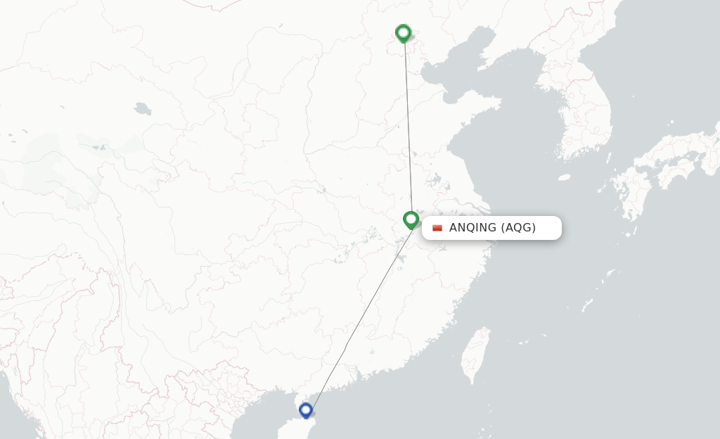 Route map with flights from Anqing with Hainan Airlines