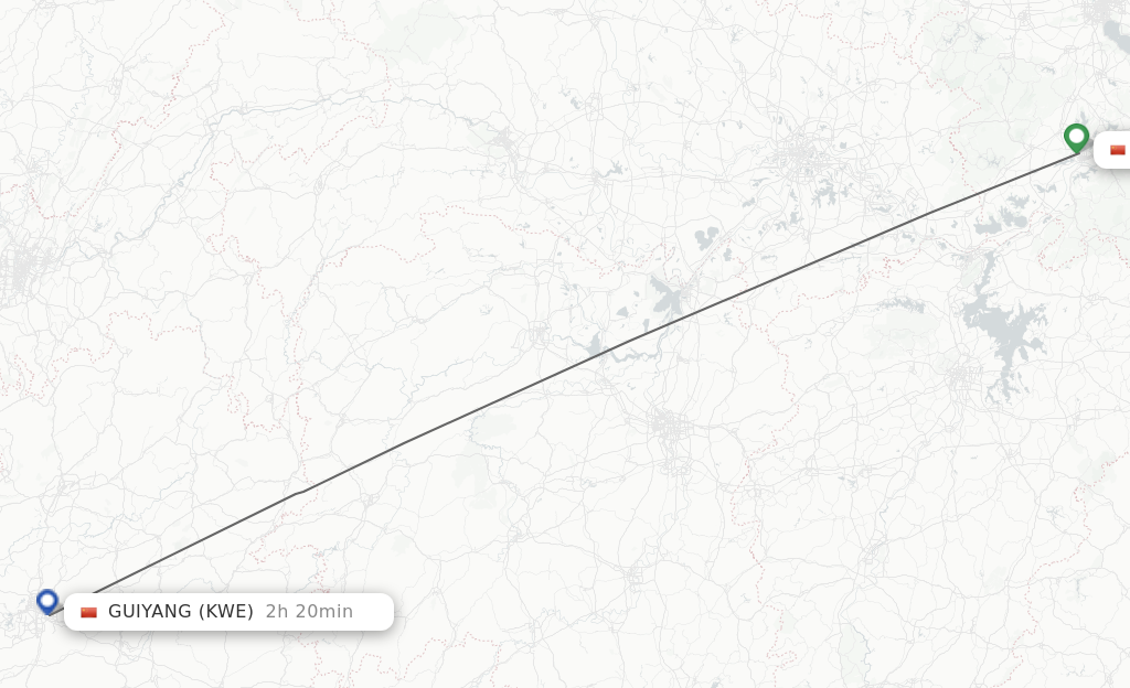 Flights from Anqing to Guiyang route map