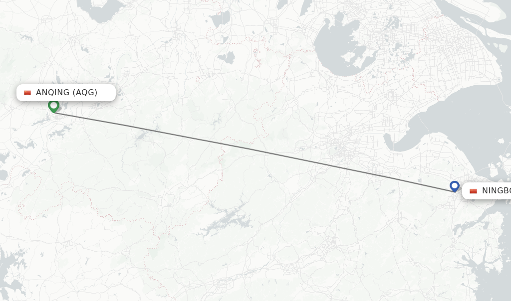 Flights from Anqing to Ningbo route map