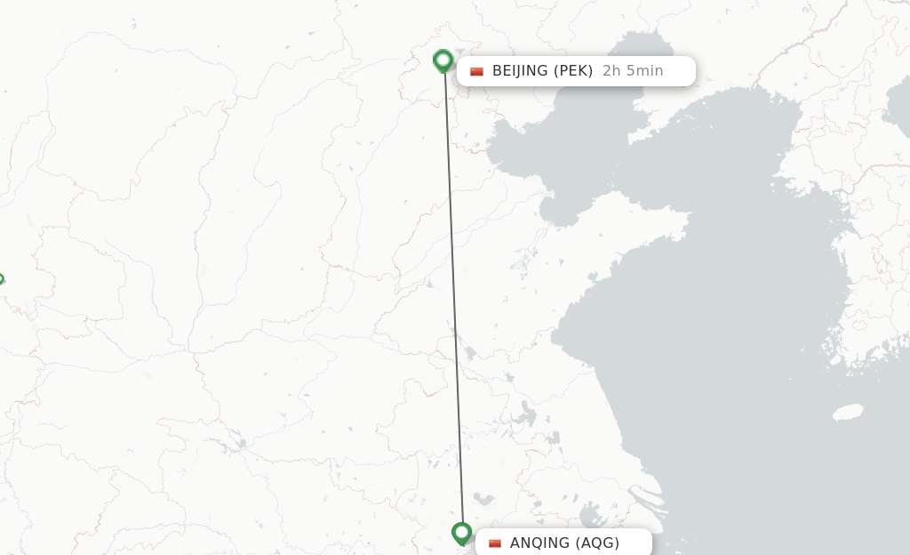 Flights from Anqing to Beijing route map