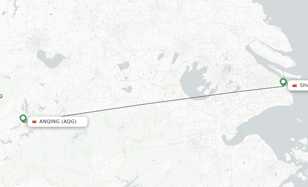 Flights from Anqing to Shanghai route map