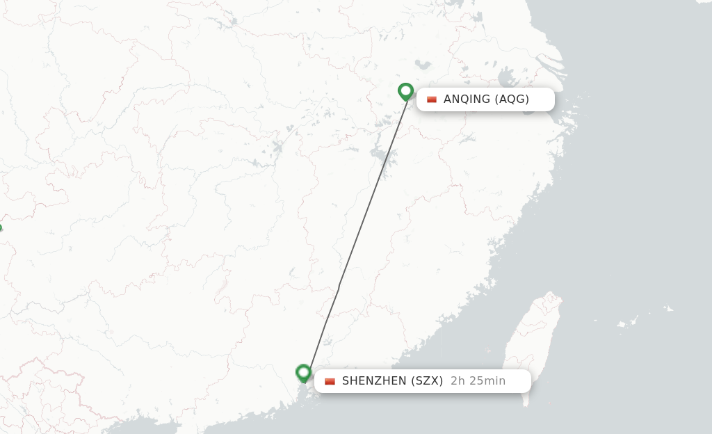 Flights from Anqing to Shenzhen route map