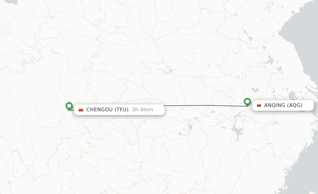 Flights from Anqing to Chengdu route map