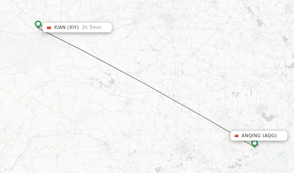 Flights from Anqing to Xian route map