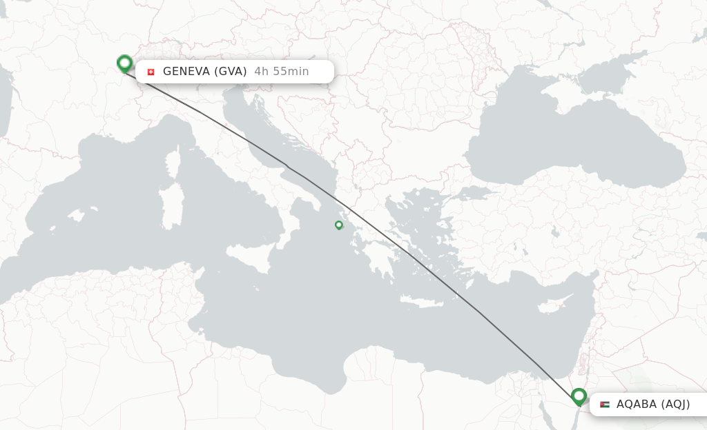 Flights from Aqaba to Geneva route map