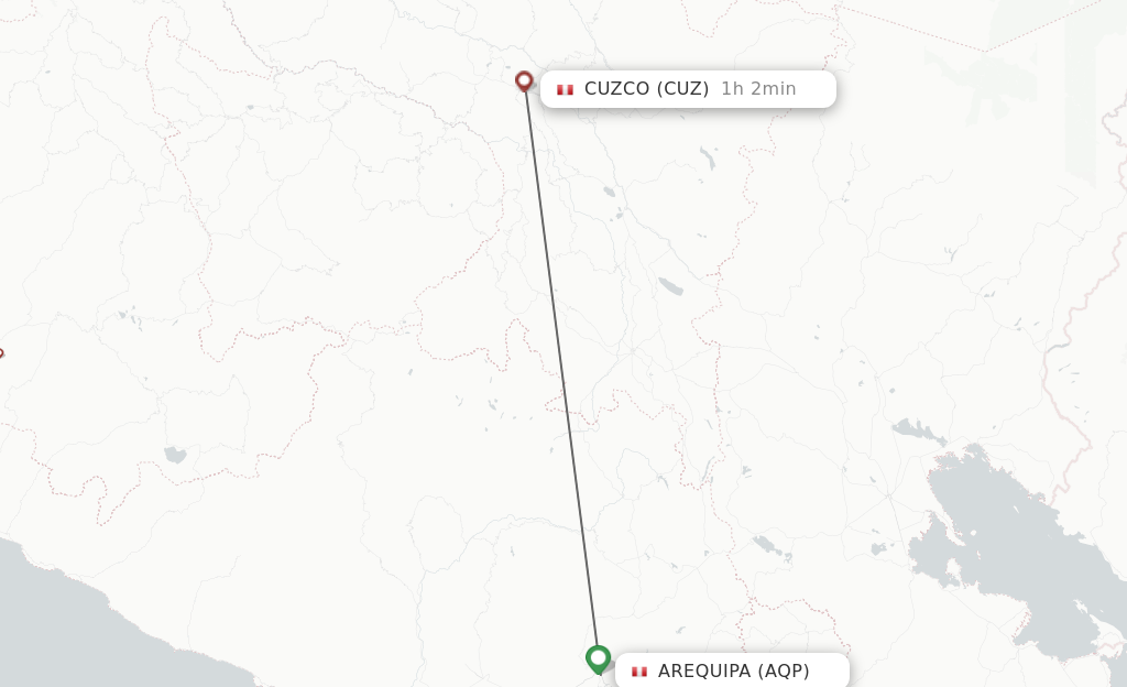 Flights from Arequipa to Cuzco route map