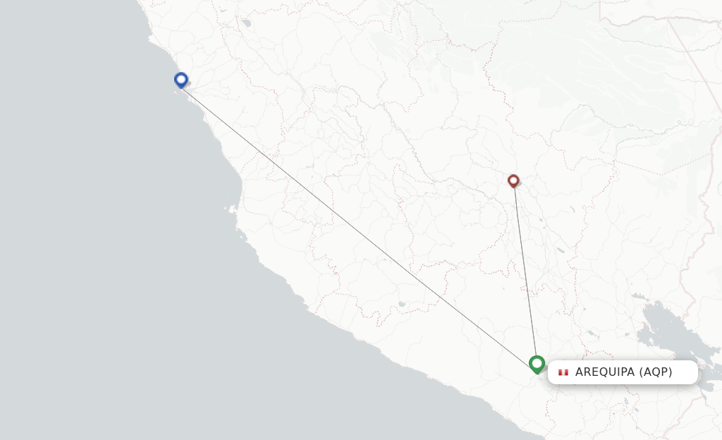 Route map with flights from Arequipa with LATAM Airlines
