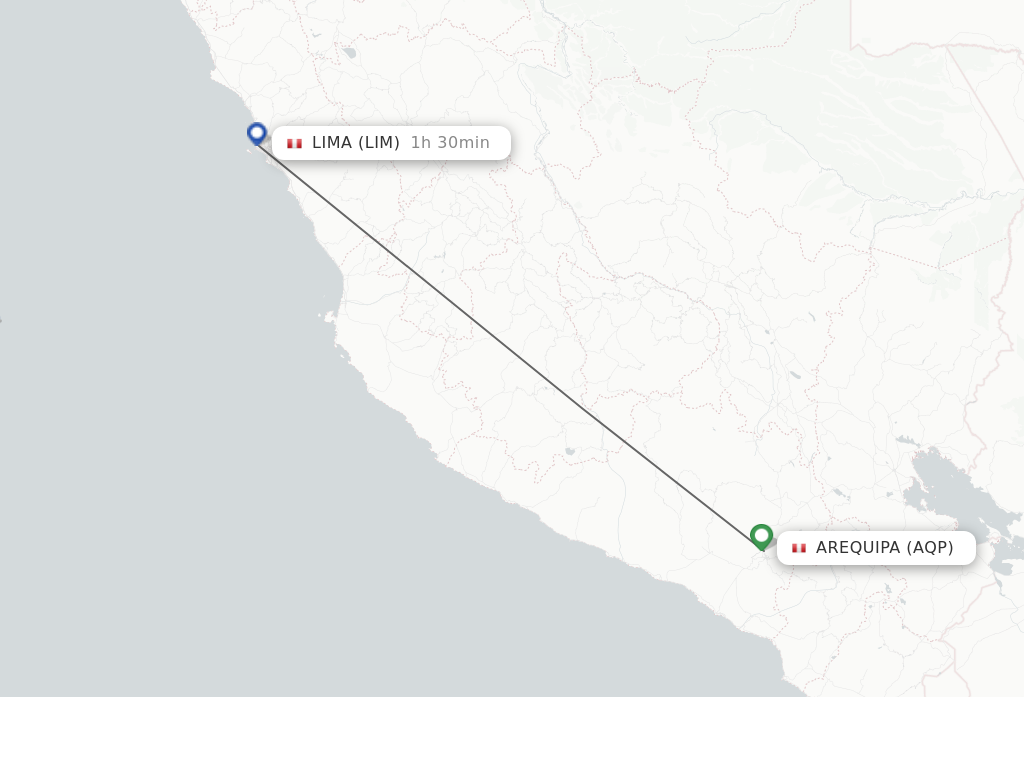 Flights from Arequipa to Lima route map