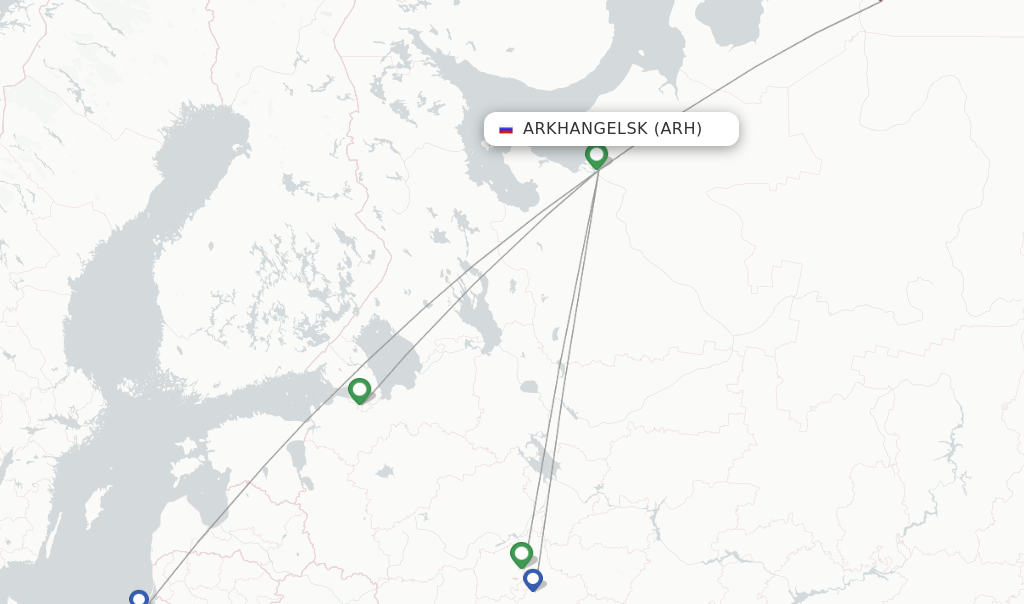 Route map with flights from Arkhangelsk with Smartavia