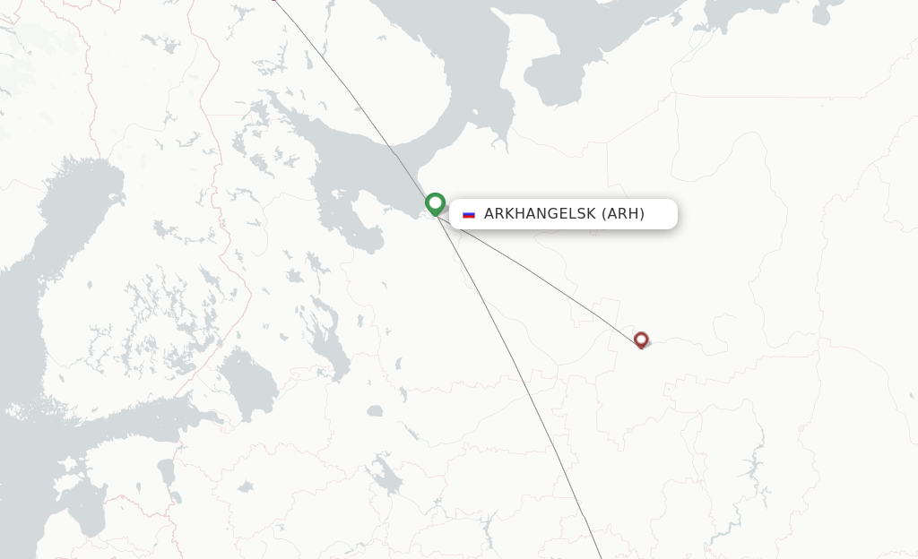 Route map with flights from Arkhangelsk with RusLine
