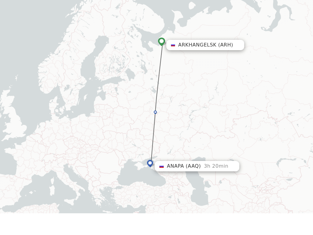 Flights from Arkhangelsk to Anapa route map