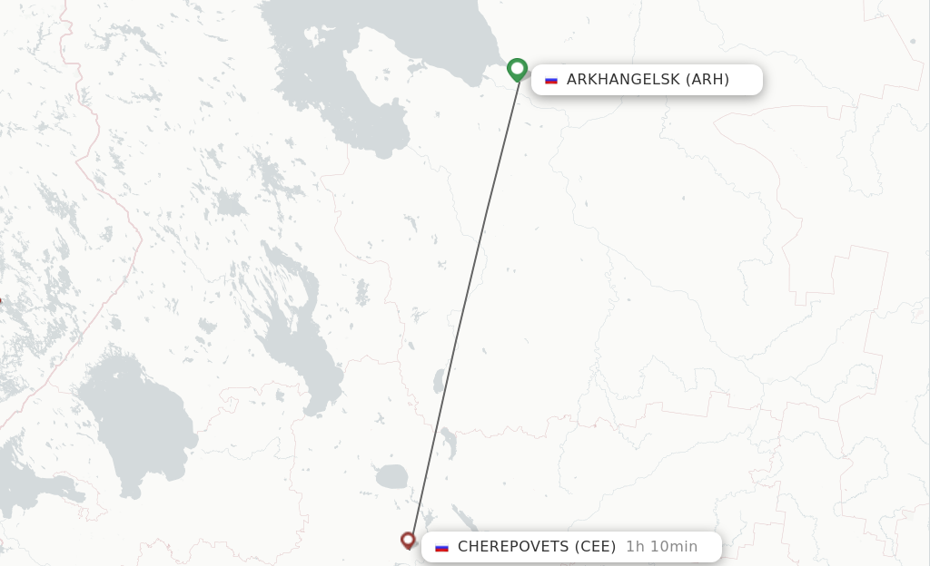 Flights from Arkhangelsk to Cherepovets route map