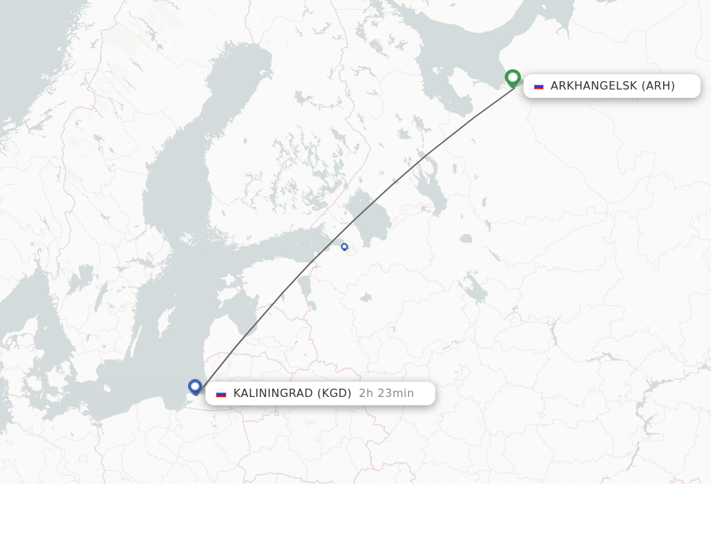Flights from Arkhangelsk to Kaliningrad route map