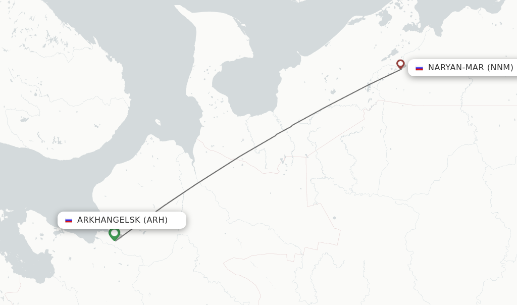 Flights from Arkhangelsk to Naryan-Mar route map