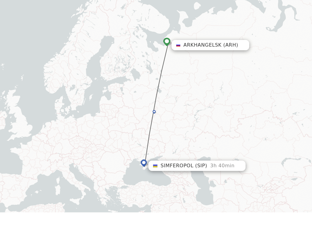 Flights from Arkhangelsk to Simferopol route map