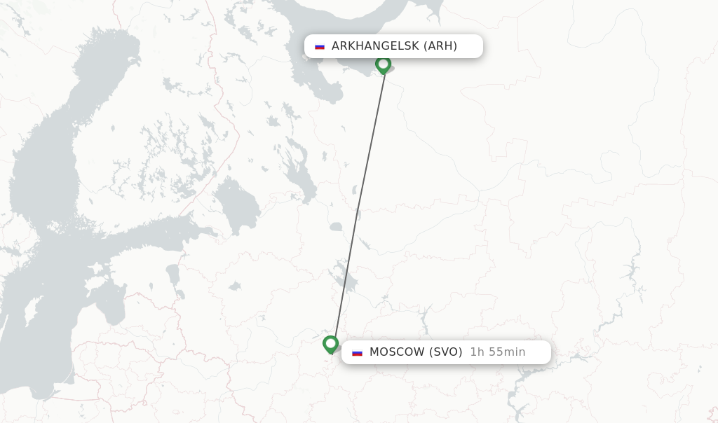 Flights from Arkhangelsk to Moscow route map