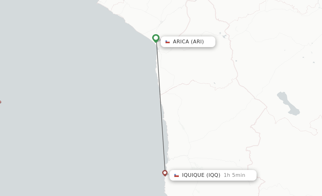 Flights from Arica to Iquique route map