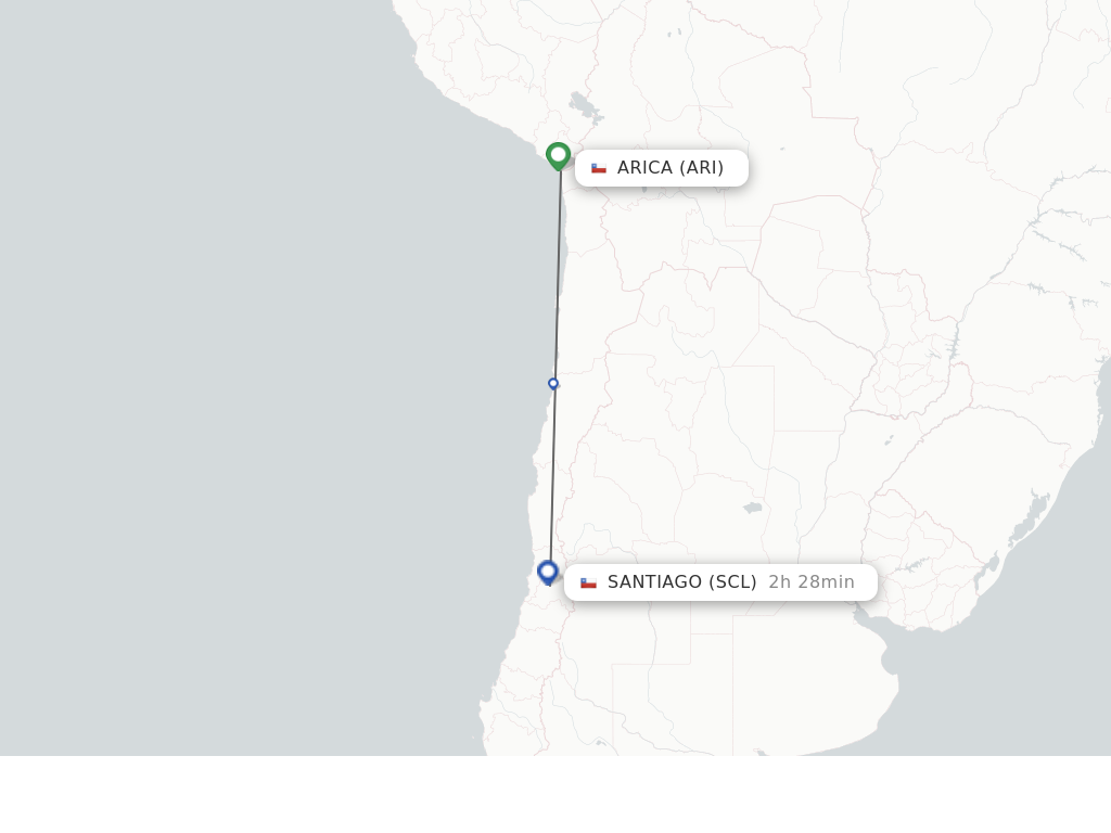 Flights from Santiago to Arica route map