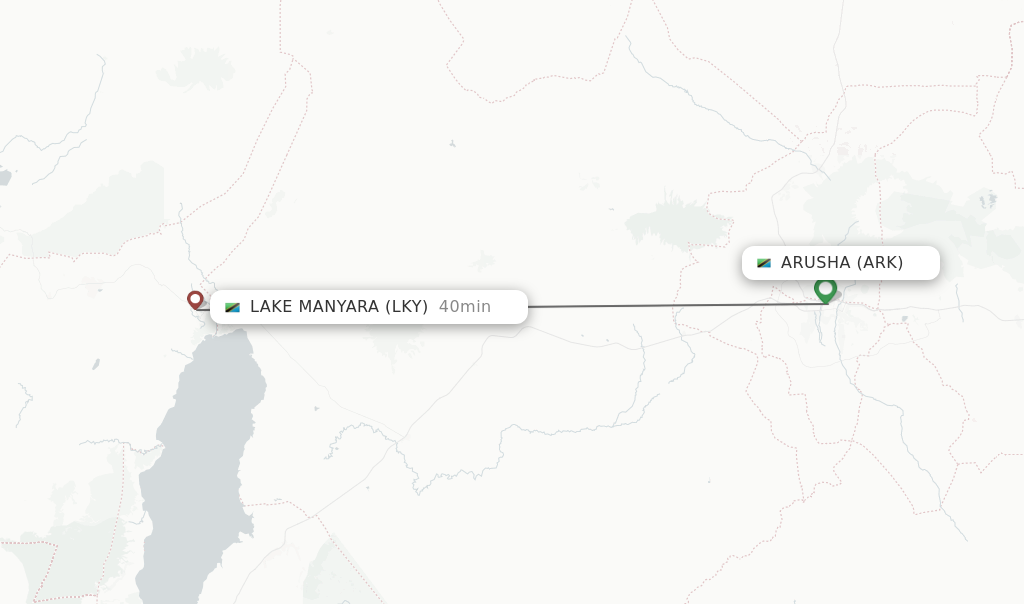 Flights from Lake Manyara to Arusha route map