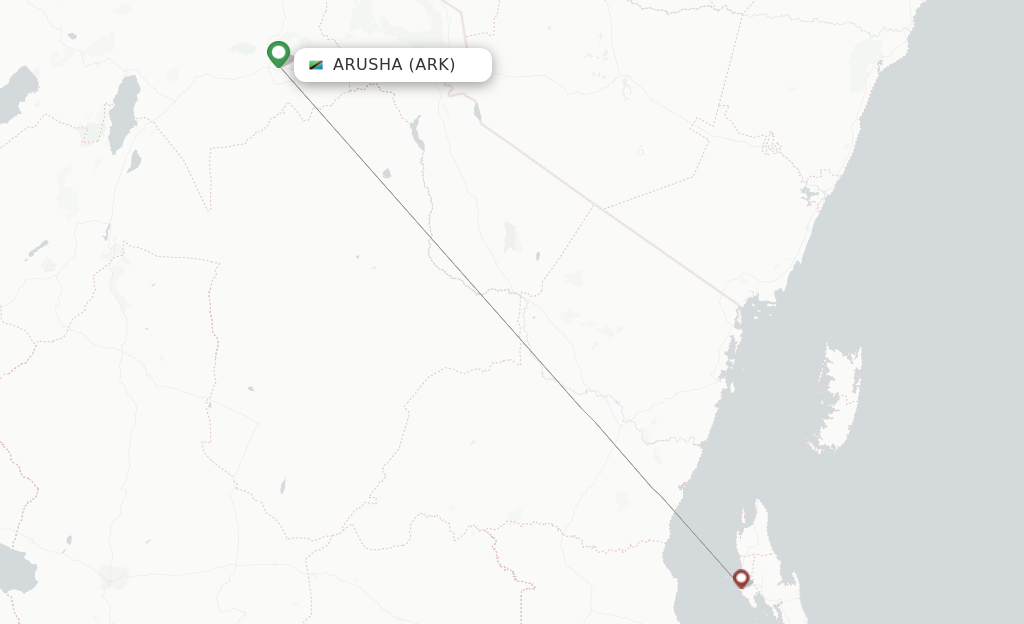 Route map with flights from Arusha with FlexFlight