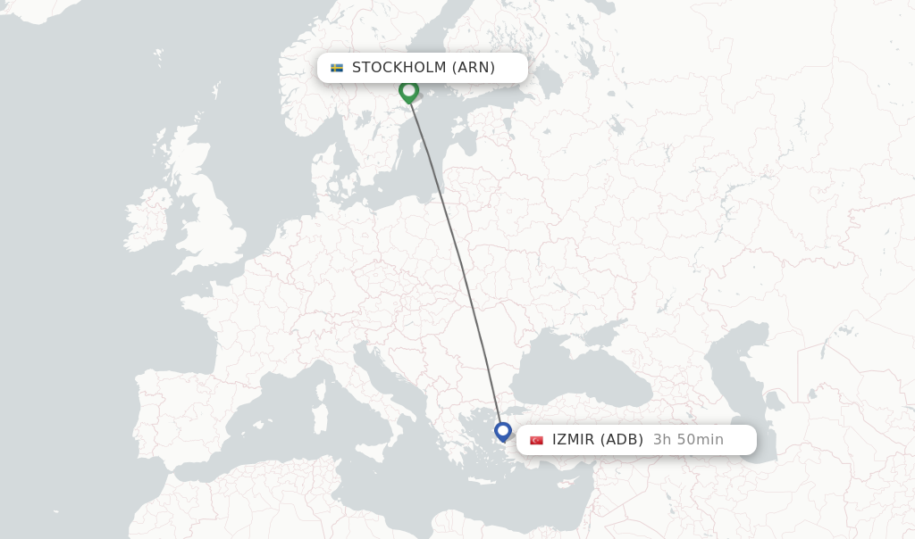 Flights from Stockholm to Izmir route map