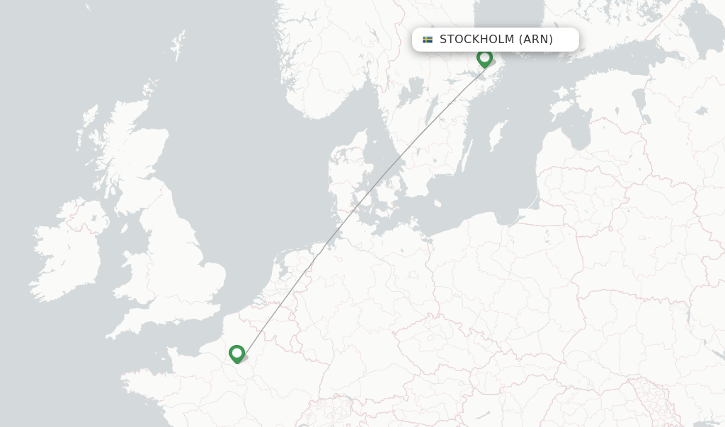 Route map with flights from Stockholm with Air France