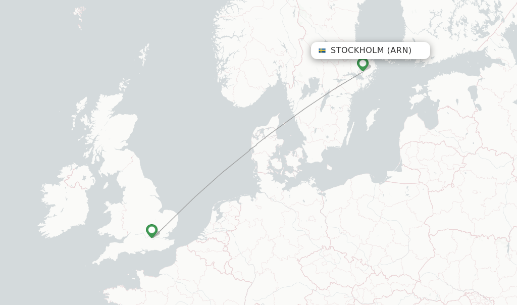 Route map with flights from Stockholm with British Airways