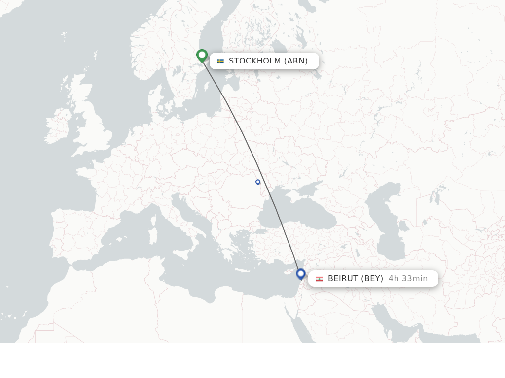 Flights from Stockholm to Beirut route map