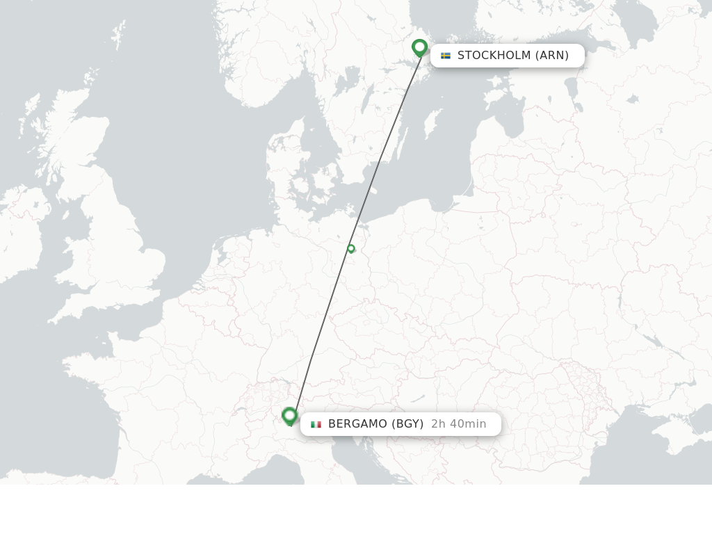 Flights from Stockholm to Bergamo route map