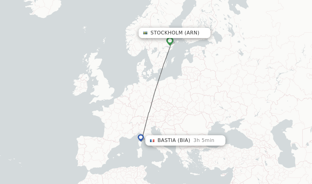 Flights from Stockholm to Bastia route map