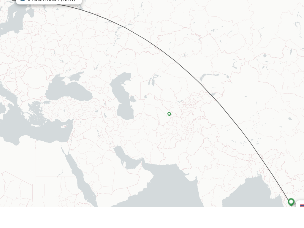 Flights from Stockholm to Bangkok route map