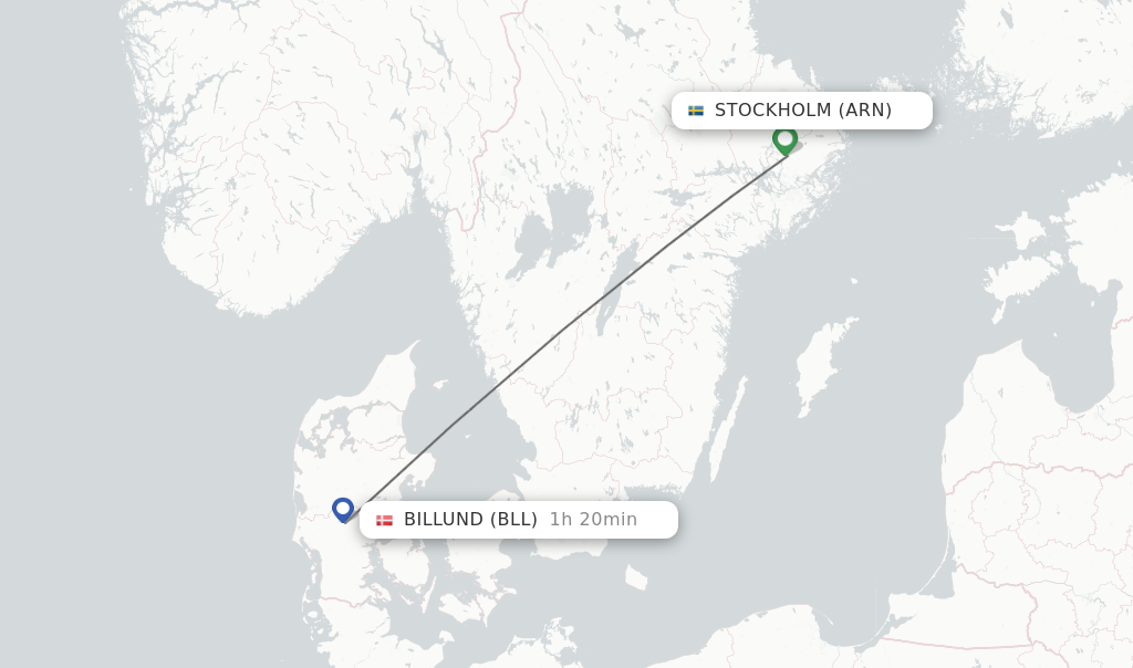 Flights from Stockholm to Billund route map