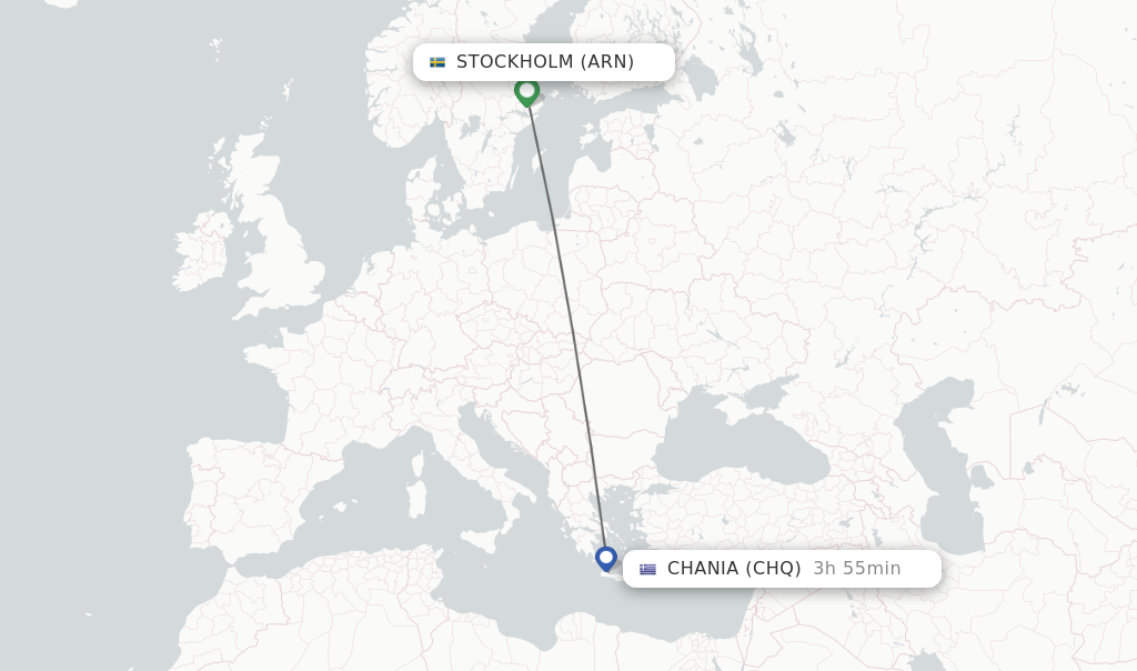 Flights from Stockholm to Chania route map