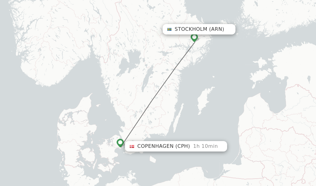 Flights from Stockholm to Copenhagen route map