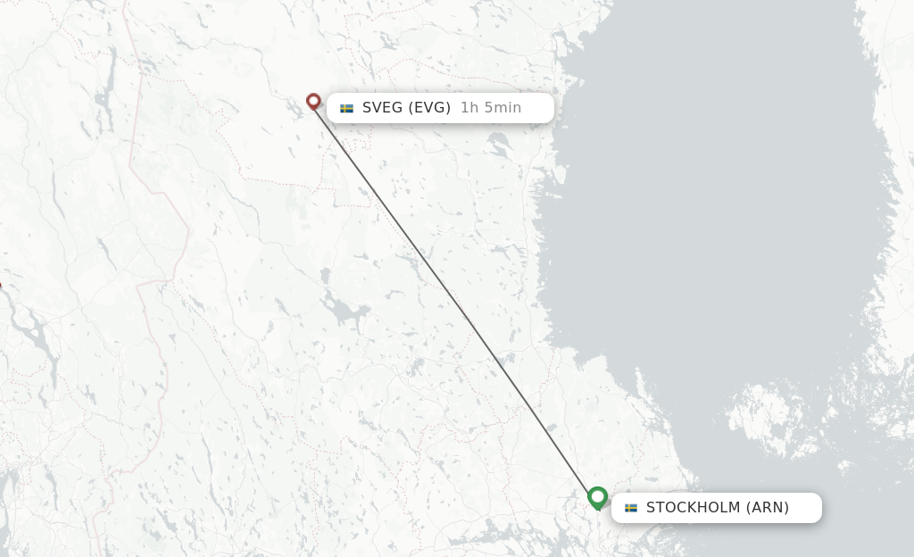 Flights from Stockholm to Sveg route map