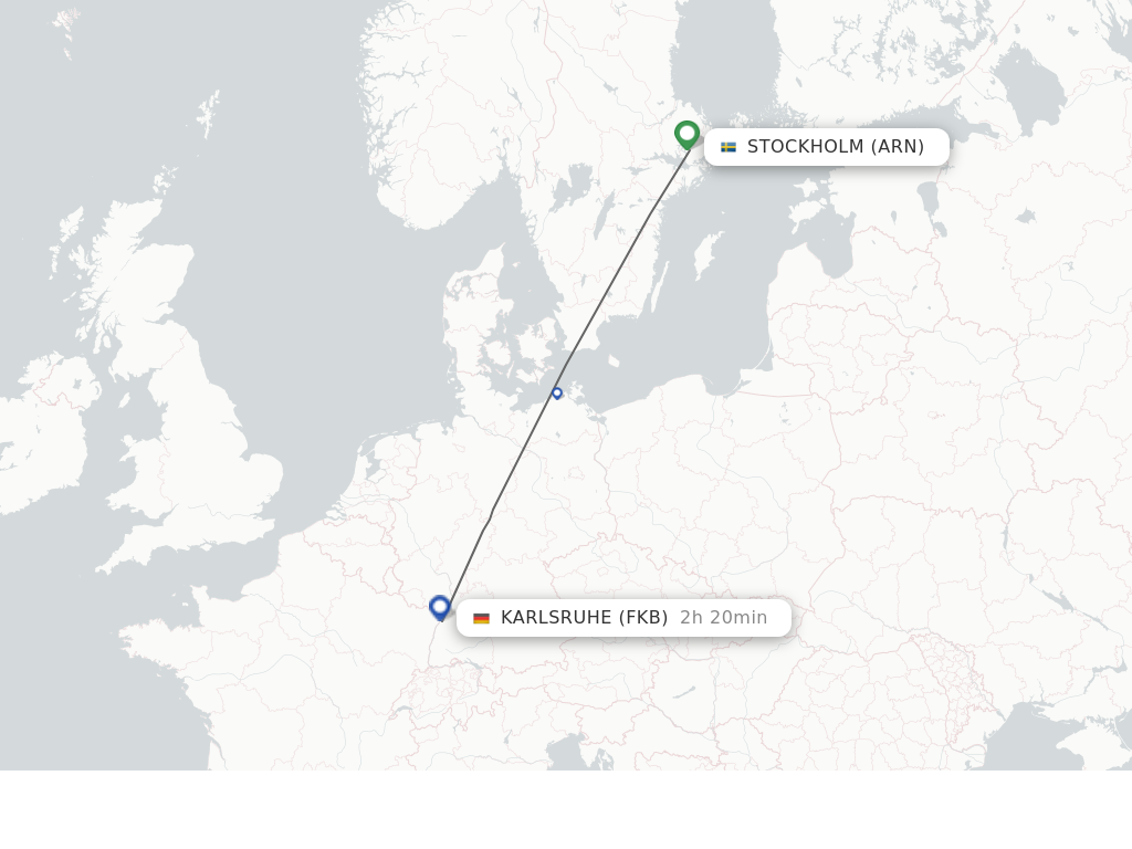 Flights from Stockholm to Karlsruhe/Baden-Baden route map
