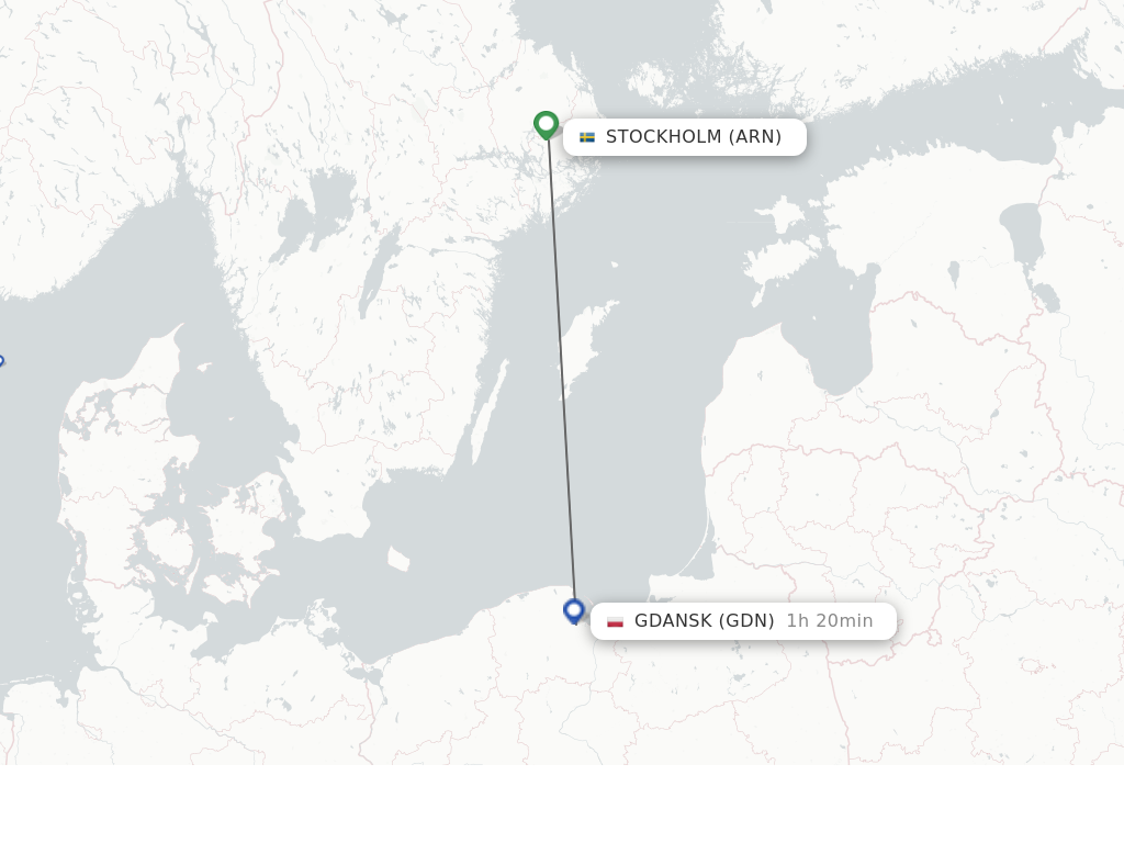 Flights from Stockholm to Gdansk route map