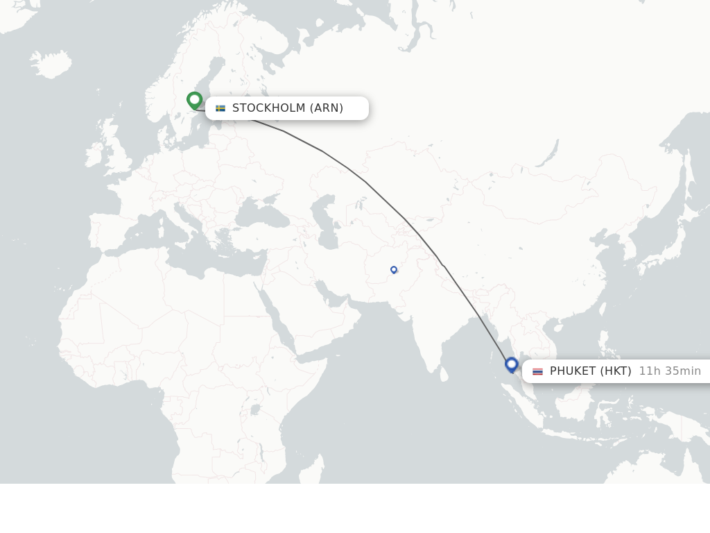 Flights from Stockholm to Phuket route map
