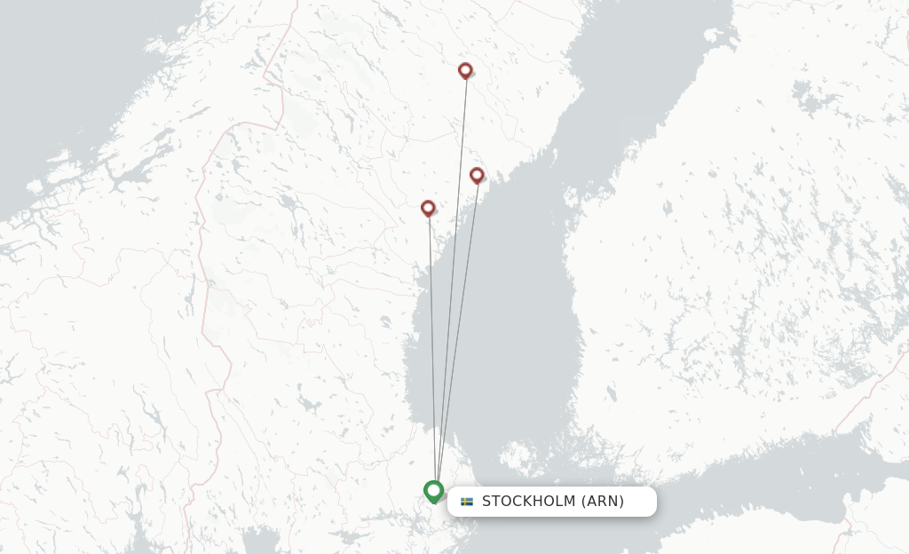 Route map with flights from Stockholm with Amapola Flyg