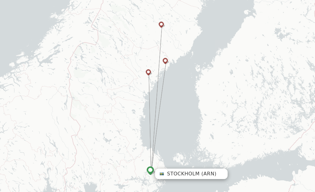Route map with flights from Stockholm with PopulAir