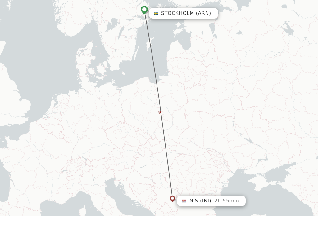 Flights from Stockholm to Nis route map