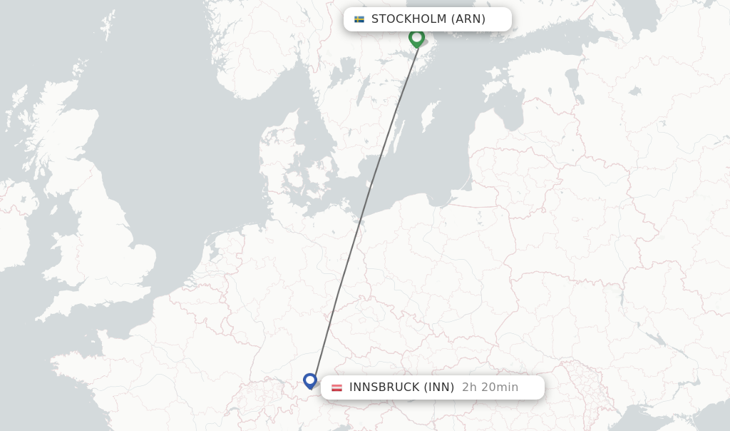 Flights from Stockholm to Innsbruck route map
