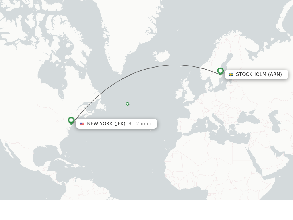 Flights from Stockholm to New York route map