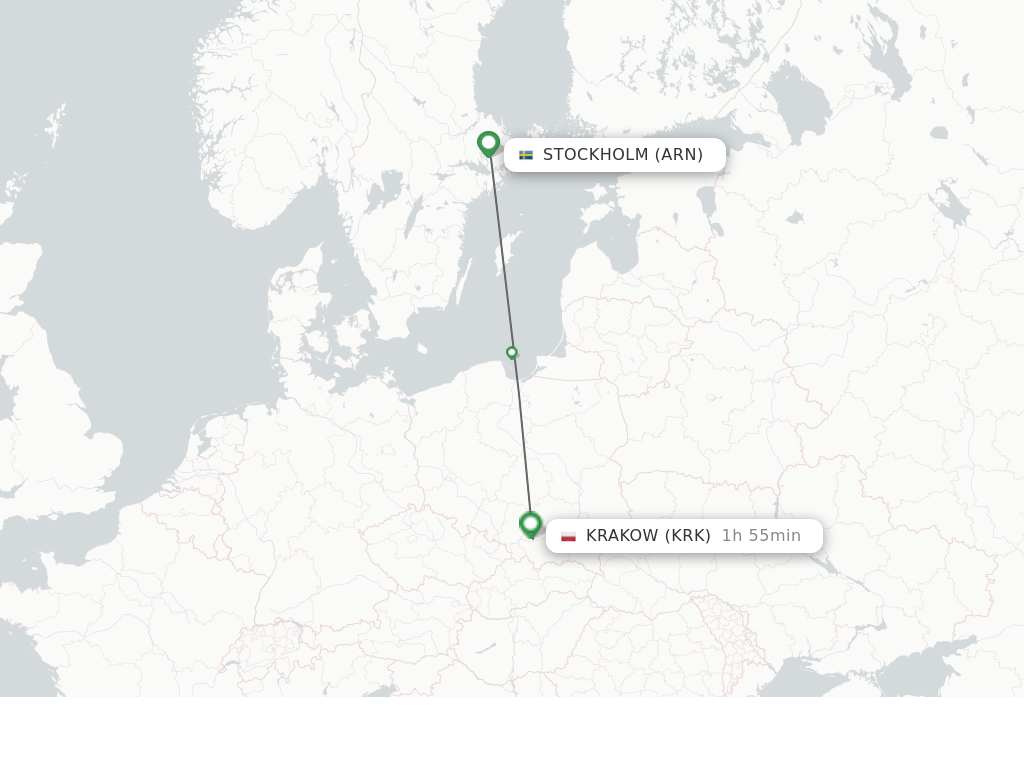 Flights from Stockholm to Krakow route map